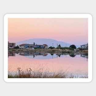 Sunset Mountain Reflection - Alykes Salt Flats, Zante, Zakynthos, Greece Sticker